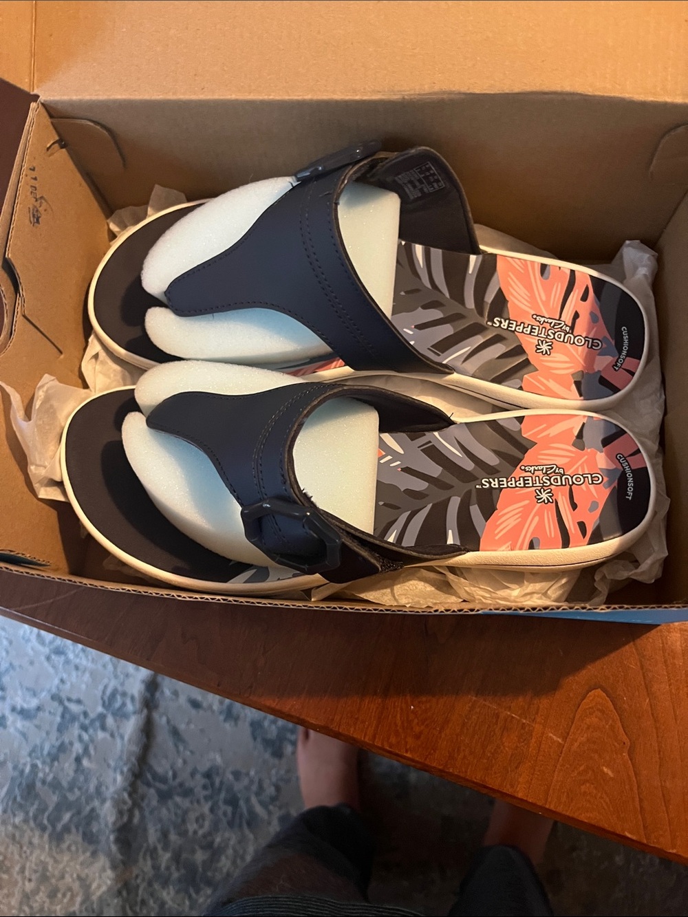 Clarks Cloudsteppers Navy and White Women's Slide Sandals